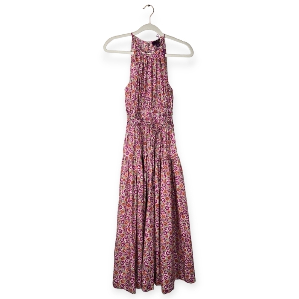 J. Crew Tie-Waist Halter Dress Liberty Ellie Fabric Ellie Ruth Pink Midi Dress - Picture 3 of 13